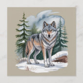 Retro Winter Wolf Waterverf 90's Wildernis Natuur Kaart (Voorkant)