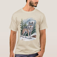 Retro Winter Wolf Waterverf 90's Wildernis Natuur