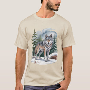 Retro Winter Wolf Waterverf 90's Wildernis Natuur T-shirt