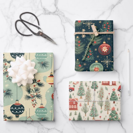 Retro Winter Wonderland kerstboom cadeau Inpakpapier Vel (Voorkant)