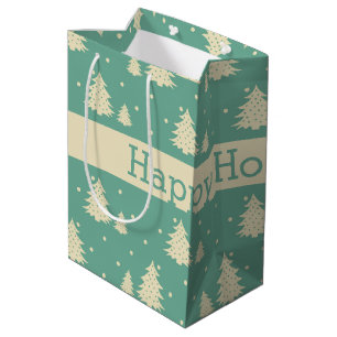 Retro Winterbomen op Turquoise Met Tekstband Medium Cadeauzakje