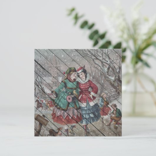 Retro |  winterdorp Happy Feestdagenkaart (Staand voorkant)