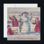 Retro |  winterkinderen die Snowman maken Feestdagenkaart<br><div class="desc">Retro / Vintage-kerstwenskaart. Ik wens jullie allemaal een prettig kerstfeest en gelukkig nieuwjaar!</div>