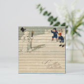 Retro |  Winterspelen voor kinderen Feestdagenkaart (Staand voorkant)