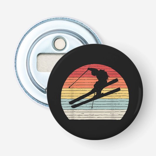  Retro Wintersport Skiën Button Flesopener (Voorkant)