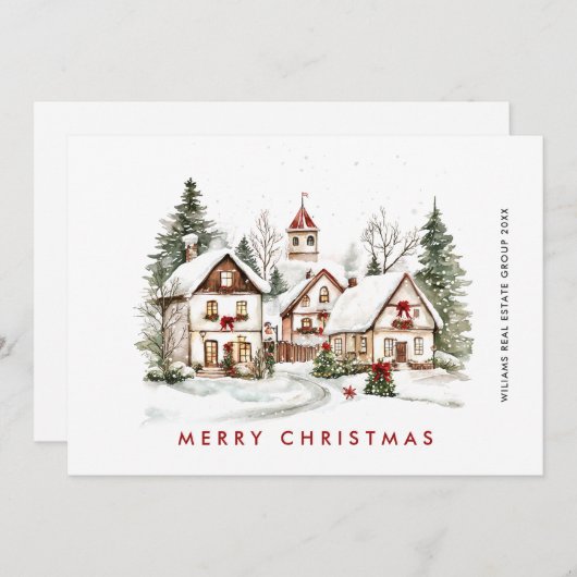  Retro Winterstad Kerstmarkt Bedrijf Feestdagenkaart (Voorkant / Achterkant)