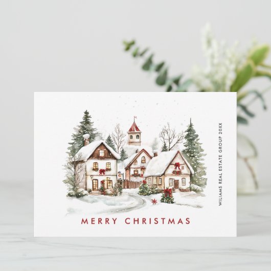  Retro Winterstad Kerstmarkt Bedrijf Feestdagenkaart (Staand voorkant)