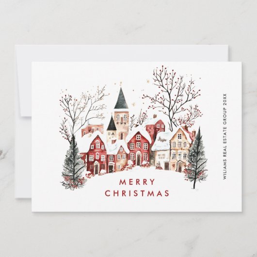 Retro Winterstad Kerstmarkt Bedrijf Feestdagenkaart (Voorkant)