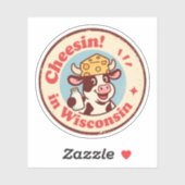 Retro Wisconsin Badge_ Cartoon Koe in Kaas Pet Sticker (Vel)