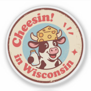 Retro Wisconsin Badge_ Kartonnen Koe in Kaas Hoed Sticker