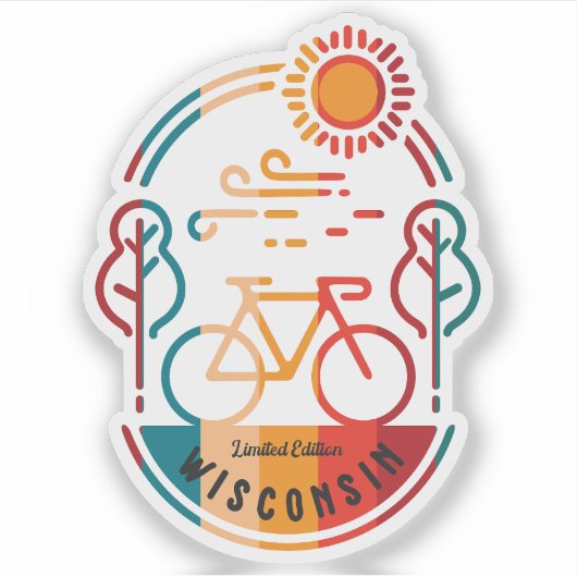 Retro Wisconsin Fietsroute Sticker (Voorkant)