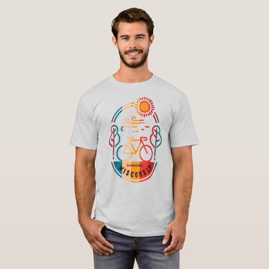 Retro Wisconsin Fietsroute T-shirt (Voorkant volledig)
