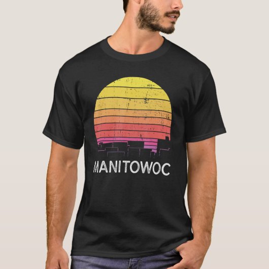 Retro Wisconsin Manitowoc Skyline  Urban Bu T-shirt (Voorkant)