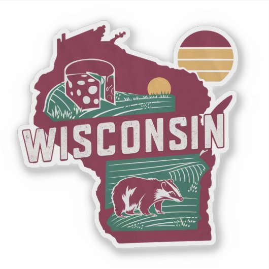 Retro Wisconsin State Car Sticker (Voorkant)