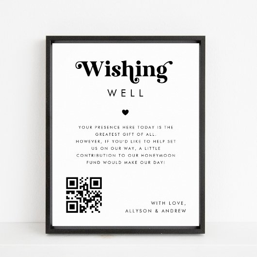 Retro Wishing Well Honeymoon Fund Trouwbord Poster