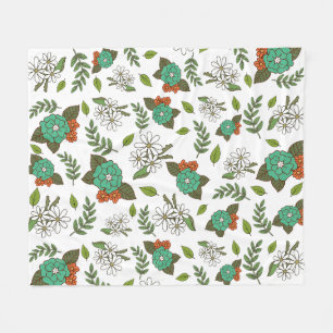 Retro Wit en Groen Bloemmotief Fleece Deken