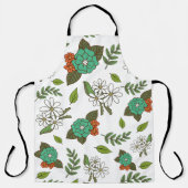 Retro Wit en Groen Bloemmotief Schort (Voorkant)