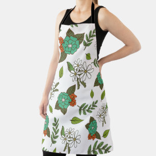 Retro Wit en Groen Bloemmotief Schort