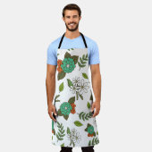 Retro Wit en Groen Bloemmotief Schort (Gedragen)