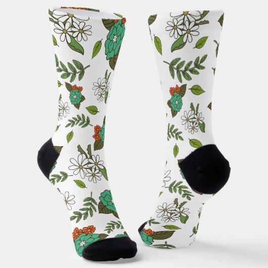 Retro wit en groen bloemmotief sokken (Gebogen)