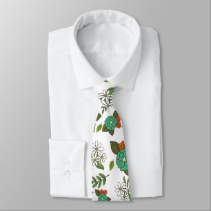 Retro Wit en Groen Bloemmotief Stropdas