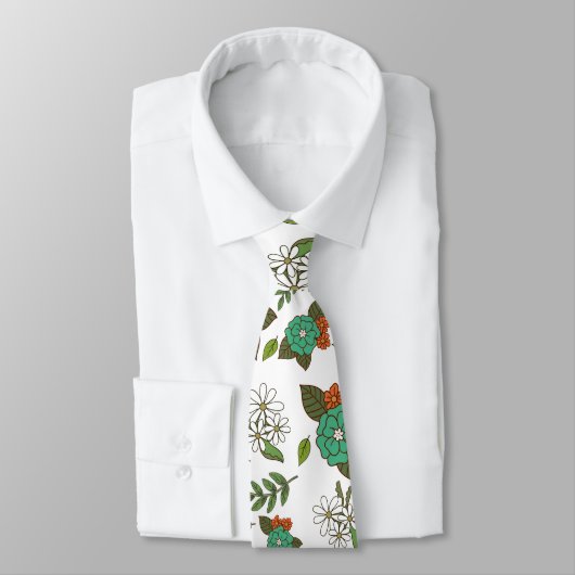 Retro Wit en Groen Bloemmotief Stropdas (Gebonden)