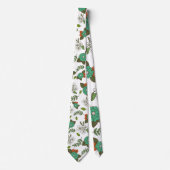 Retro Wit en Groen Bloemmotief Stropdas (Voorkant)
