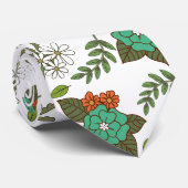 Retro Wit en Groen Bloemmotief Stropdas (Opgerold)