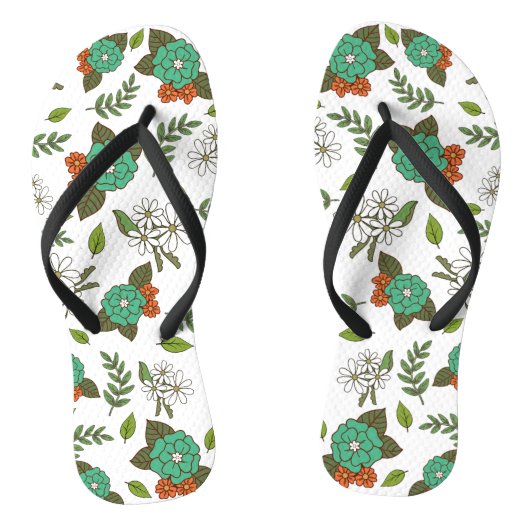 Retro wit en groen bloemmotief teenslippers (Voetbed)
