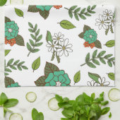 Retro Wit en Groen Bloemmotief Theedoek (Gevouwen)