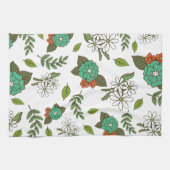 Retro Wit en Groen Bloemmotief Theedoek (Horizontaal)