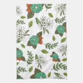 Retro Wit en Groen Bloemmotief Theedoek (Verticaal)