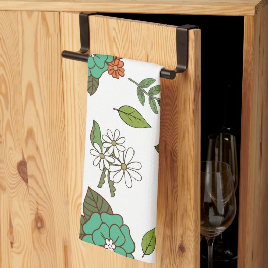 Retro Wit en Groen Bloemmotief Theedoek (Derde Gevouwen)