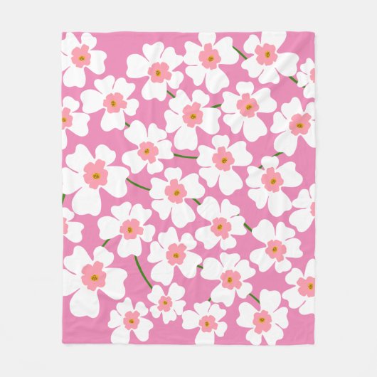 Retro Wit en Roze Bloem Esthetisch Patroon Fleece Deken (Voorkant)