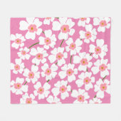 Retro Wit en Roze Bloem Esthetisch Patroon Fleece Deken (Voorkant (Horizontaal))