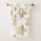 Retro Wit Goud Daisy Bloemen Bad Handdoek (Insitu)