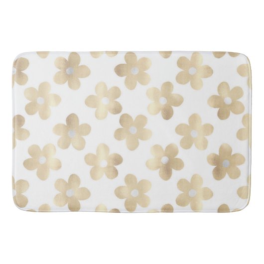 Retro Wit Goud Daisy Bloemen Badmat (Voorkant)