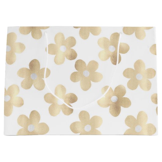 Retro Wit Goud Daisy Bloemen Groot Cadeauzakje (Voorkant)