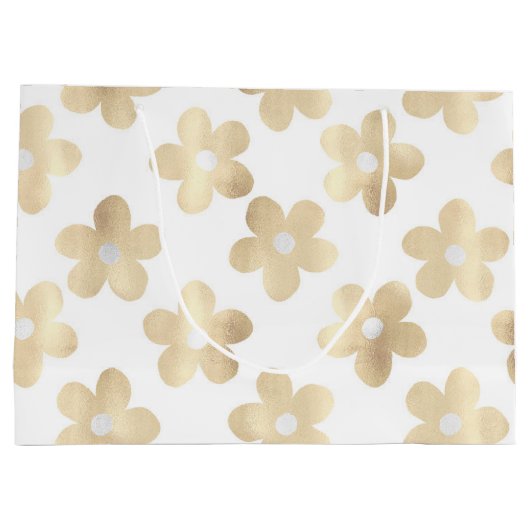 Retro Wit Goud Daisy Bloemen Groot Cadeauzakje (Achterkant)