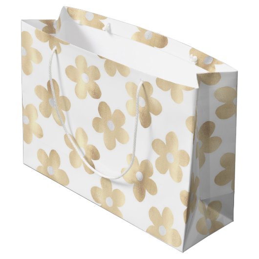 Retro Wit Goud Daisy Bloemen Groot Cadeauzakje (Achterkant Gekanteld)