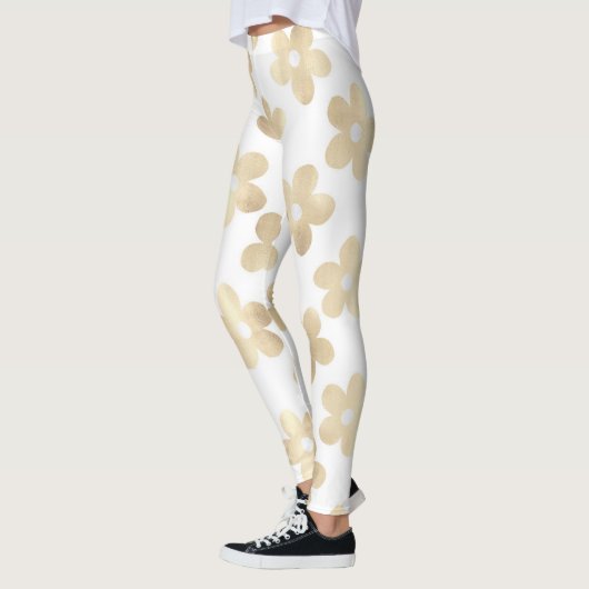 Retro Wit Goud Daisy Bloemen Leggings (Links)