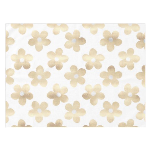 Retro Wit Goud Daisy Bloemen Tafelkleed (Voorkant (Horizontaal))