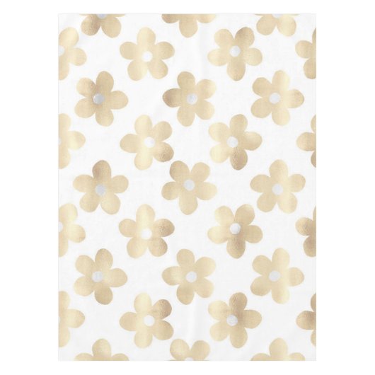 Retro Wit Goud Daisy Bloemen Tafelkleed (Voorkant)