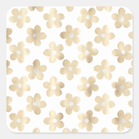 Retro Wit Goud Daisy Bloemen Vierkante Sticker (Voorkant)