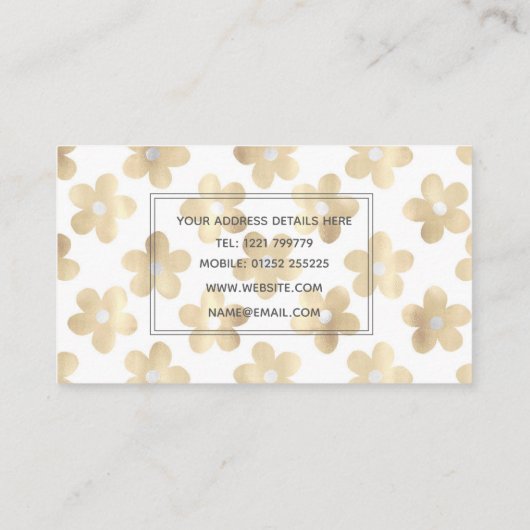 Retro Wit Goud Daisy Bloemen Visitekaartje (Achterkant)