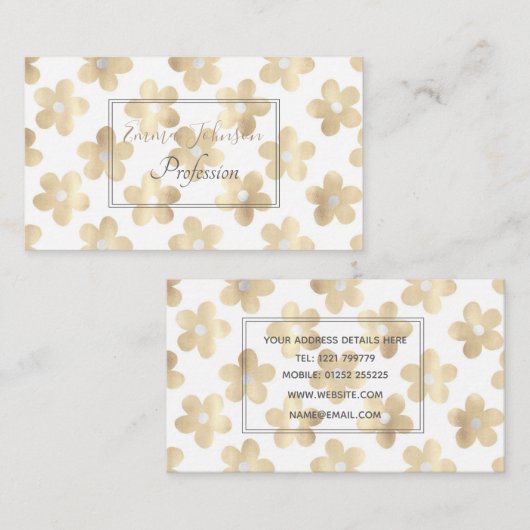 Retro Wit Goud Daisy Bloemen Visitekaartje (Voorkant / Achterkant)