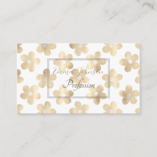 Retro Wit Goud Daisy Bloemen Visitekaartje (Voorkant)