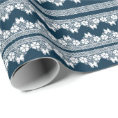 Retro wit kant met vlinders op een donkerblauwe b cadeaupapier (Rol Hoek)