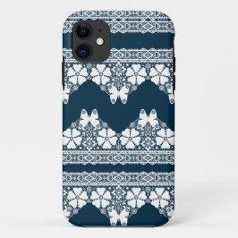 Retro wit kant met vlinders op een donkerblauwe b Case-Mate iPhone case