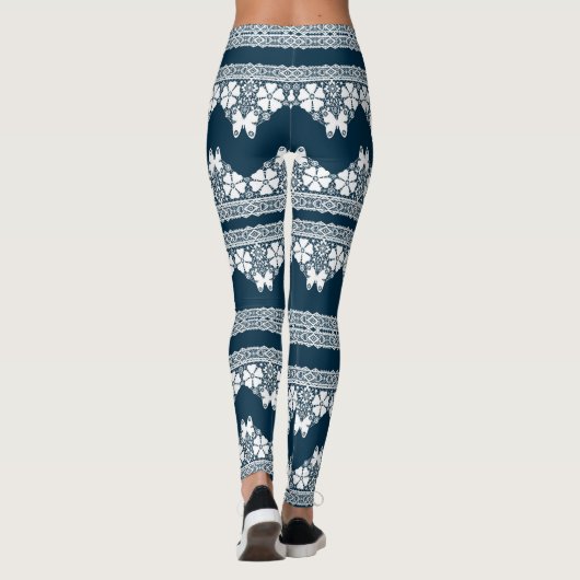Retro wit kant met vlinders op een donkerblauwe b leggings (Achterkant)